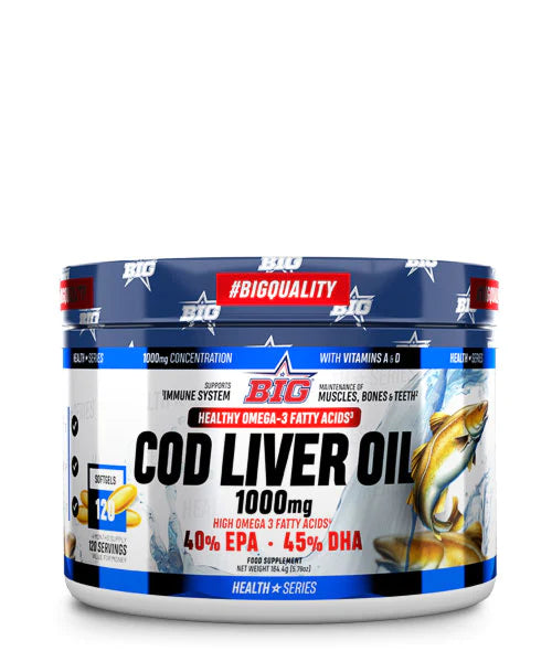 Big COD Liver Oil (Menkių)Žuvų taukai 1000MG. 4Mėn kursas